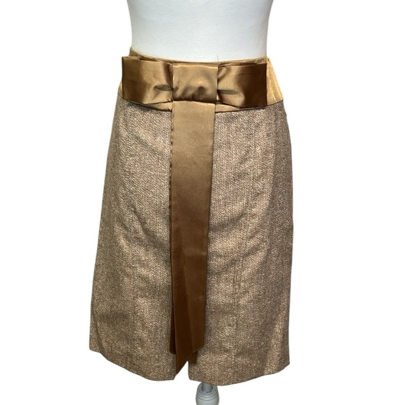 Arden B Tan Skirt with Gold Bow And Waistband - Picture 1 of 6